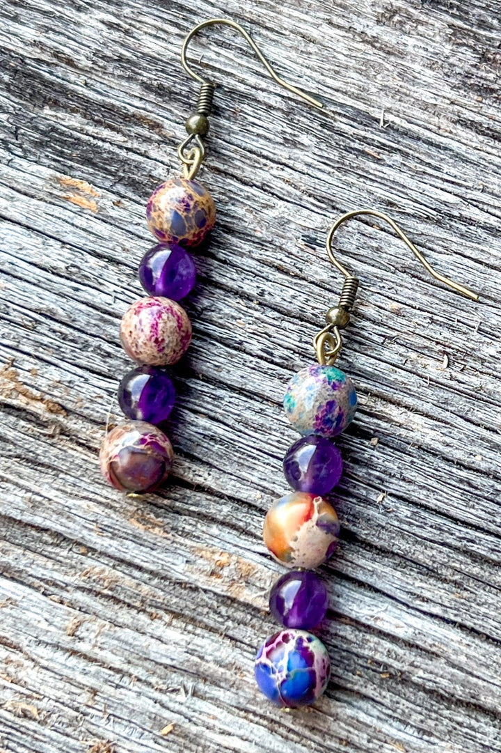 Purple Beaded Drop Earrings