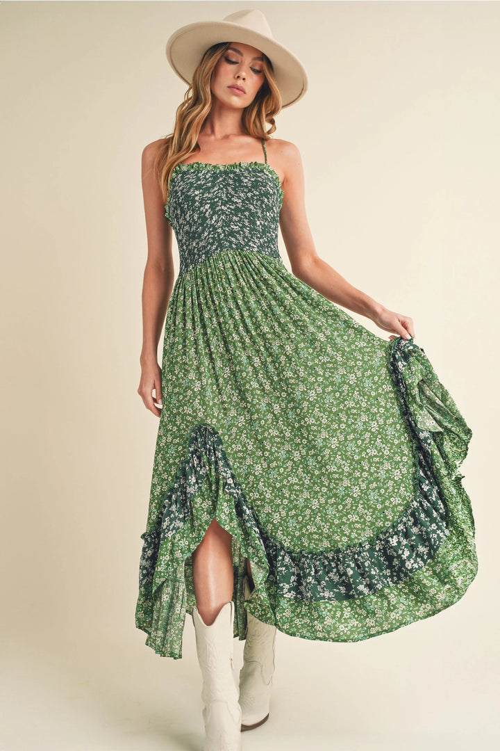 Two Tone Green Ruffle Dress