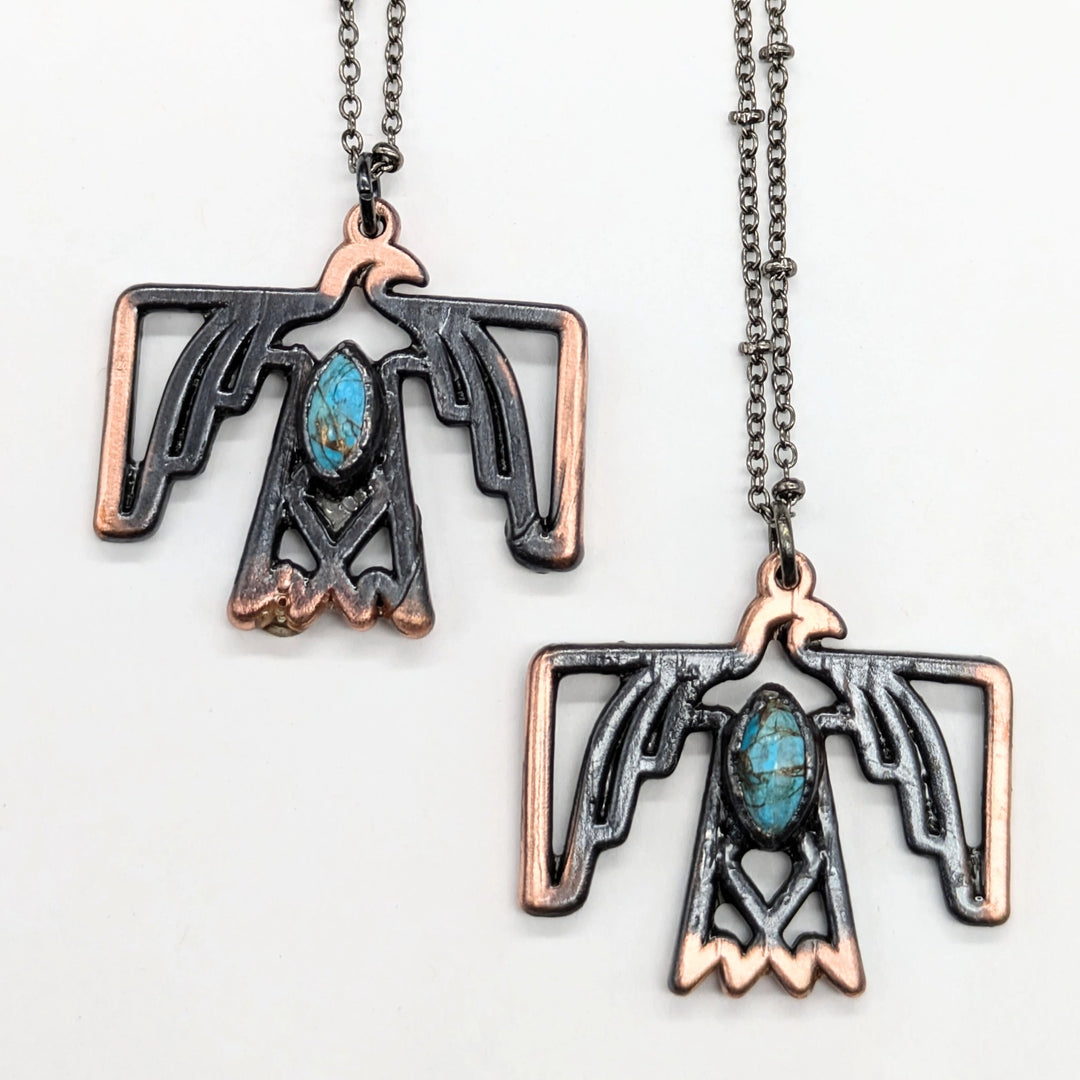 Gunmetal Thunderbird With Turquoise Necklace