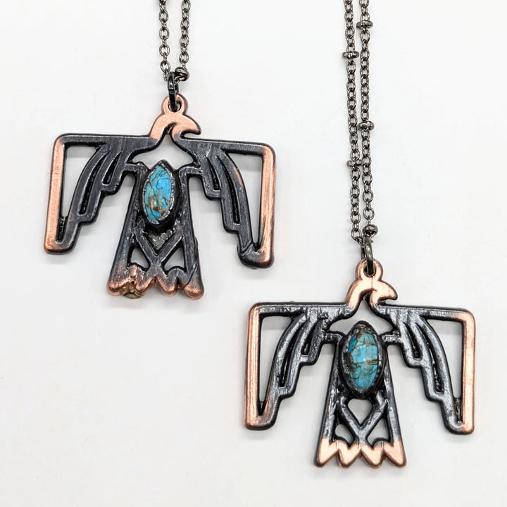 Gunmetal Thunderbird With Turquoise Necklace