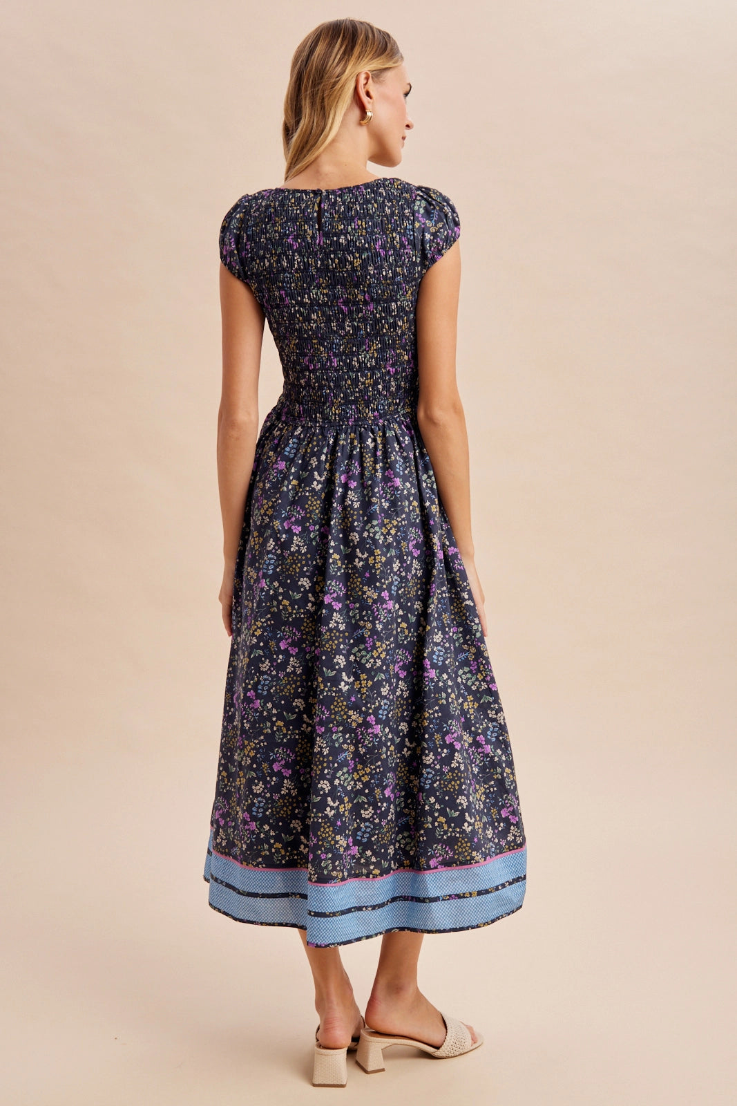 Smocked Floral Midi Dress