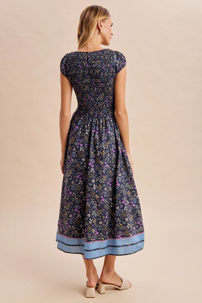 Smocked Floral Midi Dress