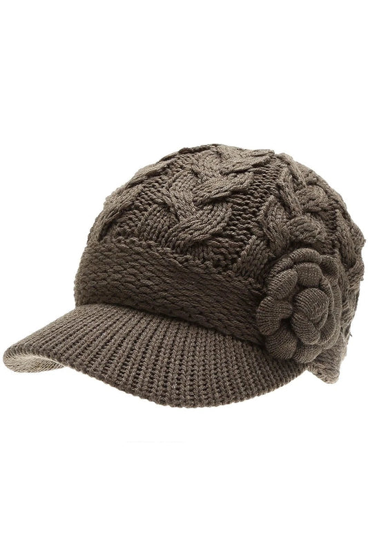 Knit Newsboy Hat With Flower
