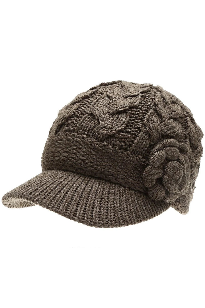 Knit Newsboy Hat With Flower