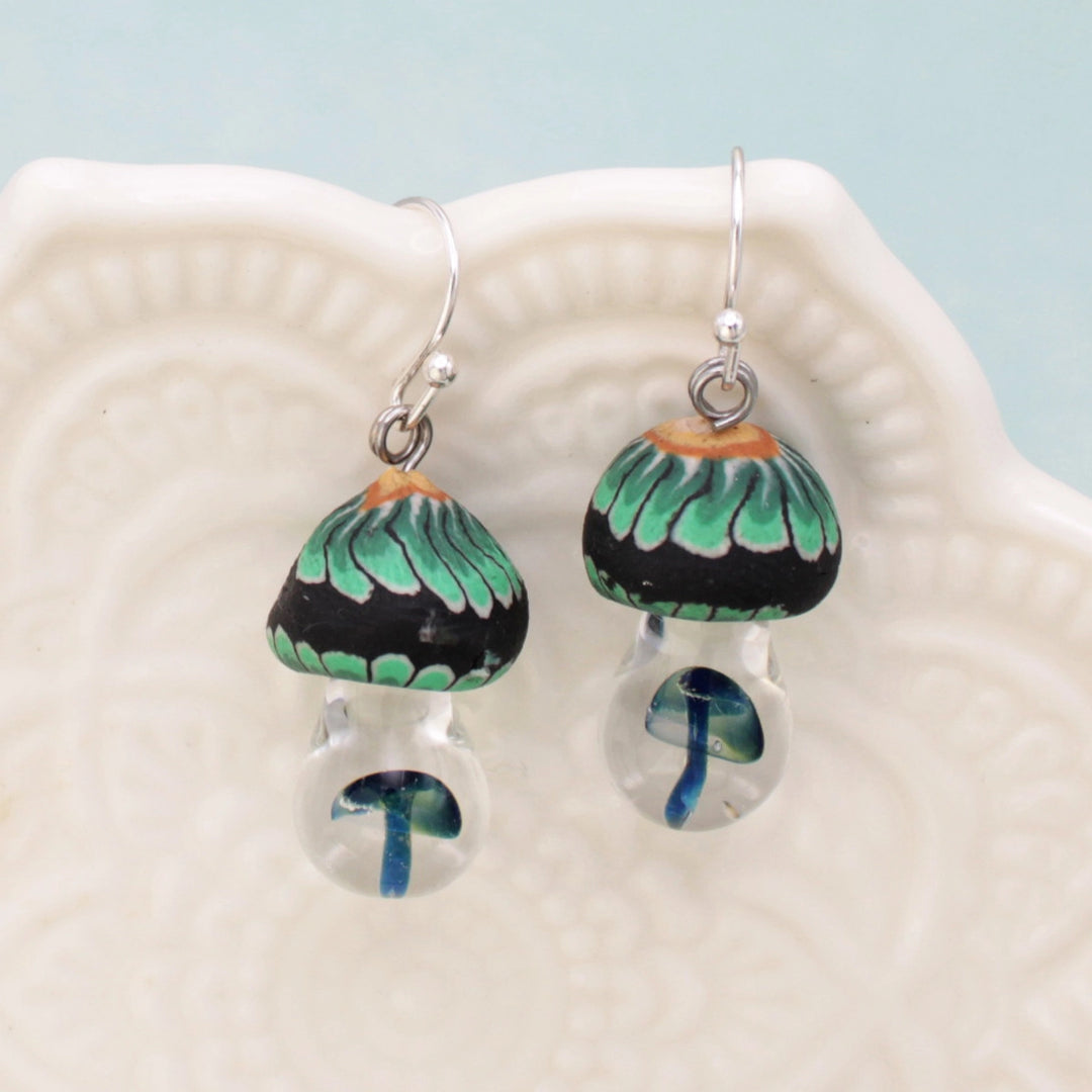 Glass + Clay Mushroom Earrings