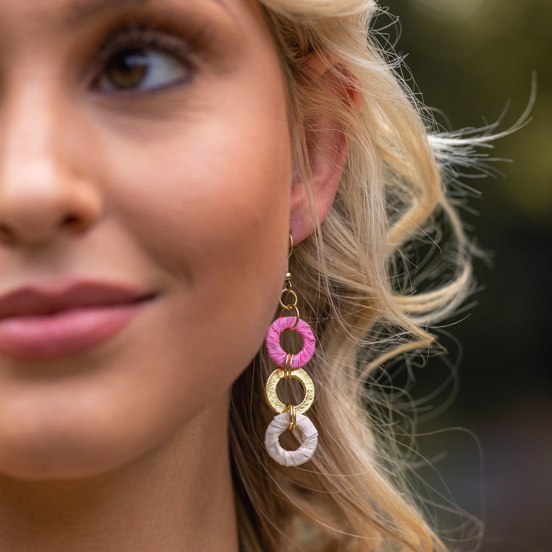 Sachi Raffia Earrings - Pink Small Circles