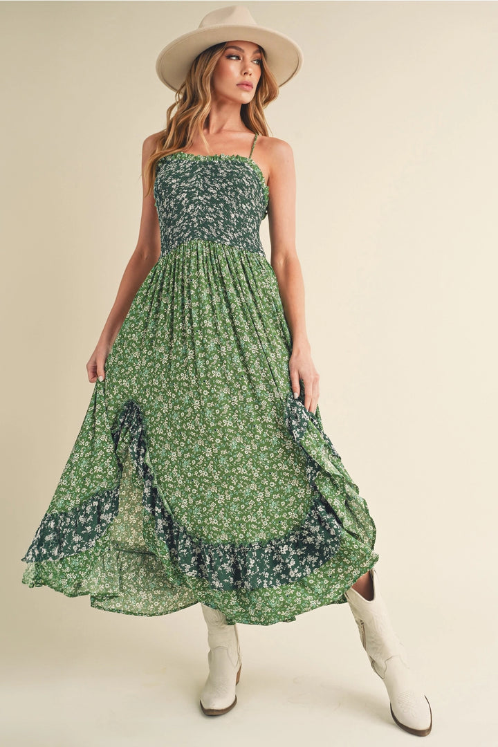 Two Tone Green Ruffle Dress