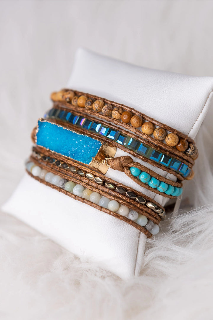 Leather + Stone Wrap Bracelet