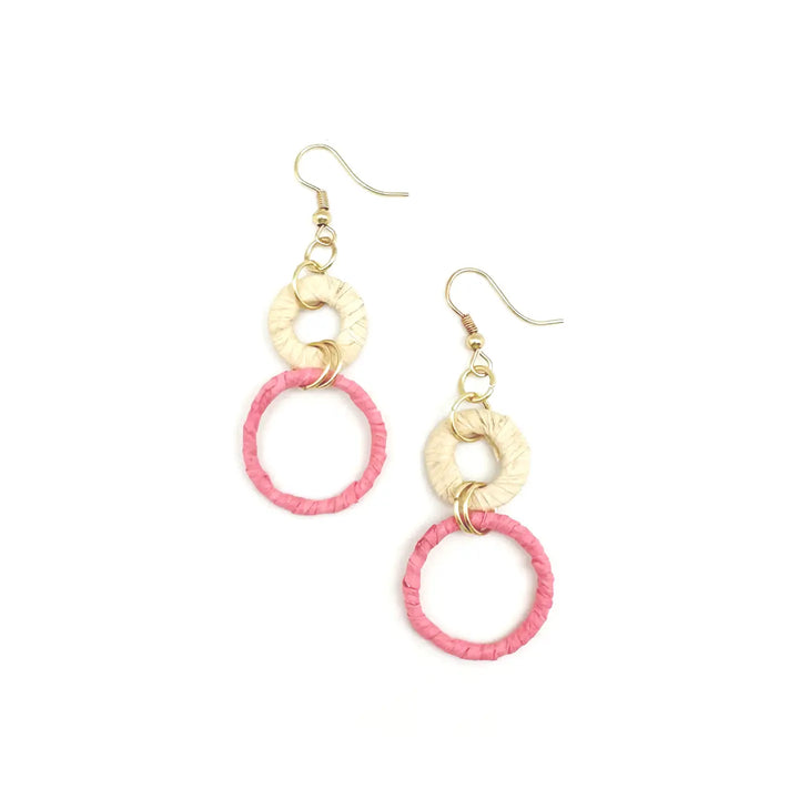 Sachi Raffia Earrings - Pink Small + Large Circles