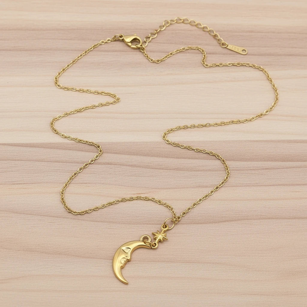 18K Star + Crescent Moon Necklace
