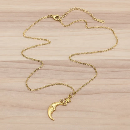 18K Star + Crescent Moon Necklace
