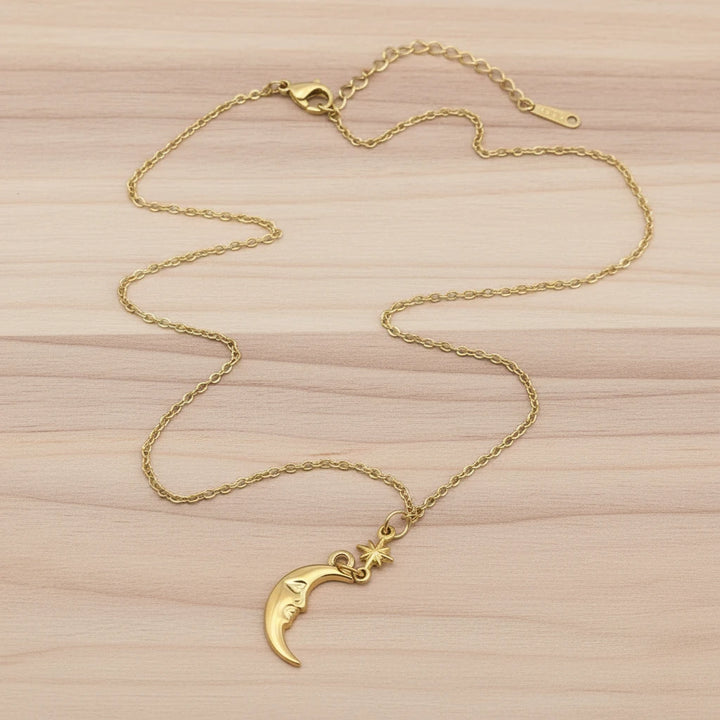 18K Star + Crescent Moon Necklace