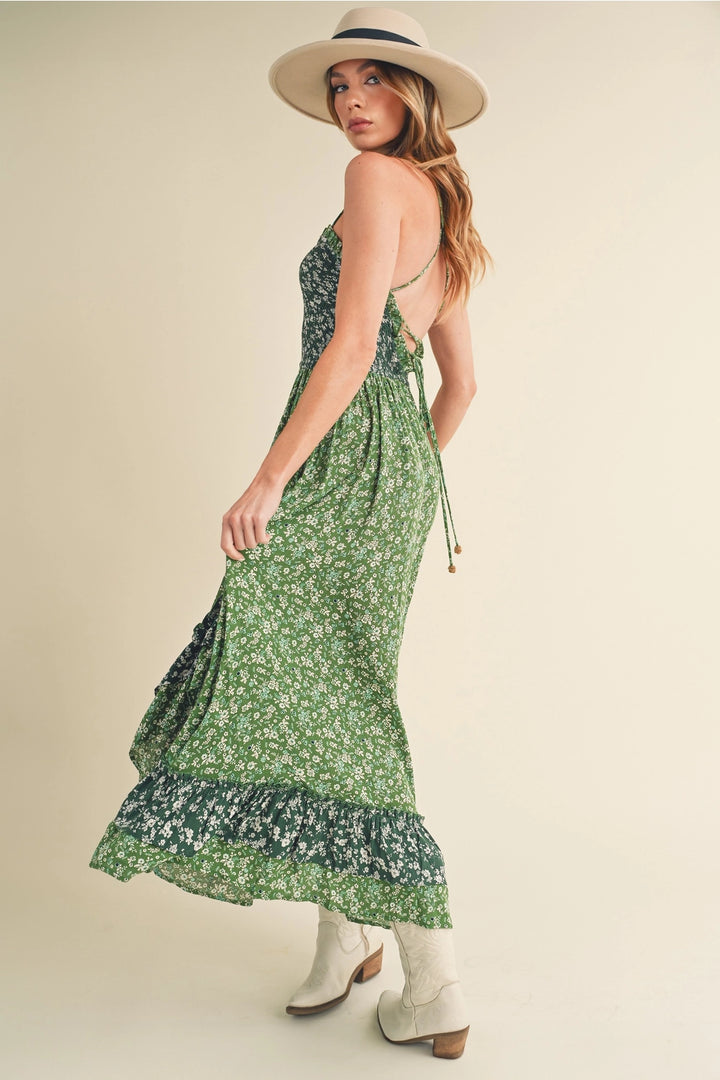 Two Tone Green Ruffle Dress