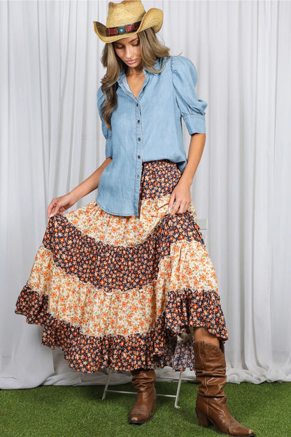 Colorblock Tiered Maxi Skirt