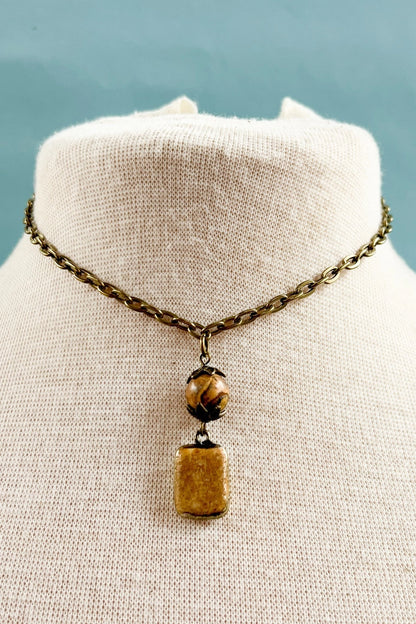 Jasper + Short Bronze Chain Necklace