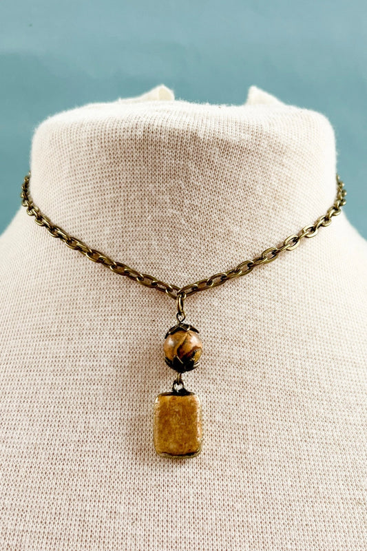 Crazy Agate + Short Bronze Chain Necklace