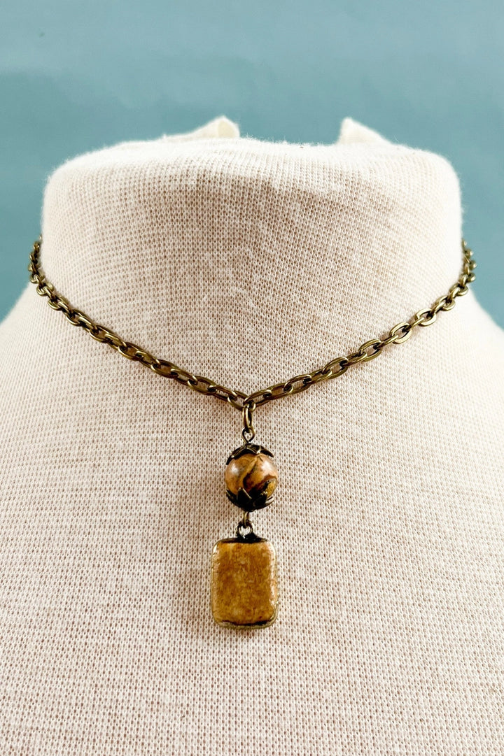 Crazy Agate + Short Bronze Chain Necklace