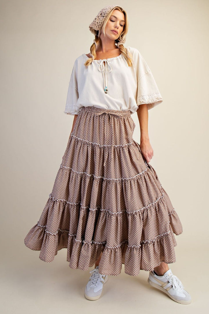 Polka Dot Tiered Maxi Skirt