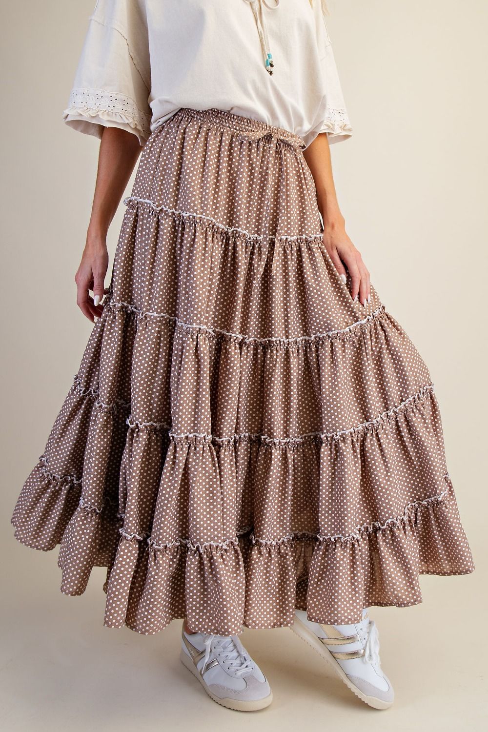 Polka Dot Tiered Maxi Skirt