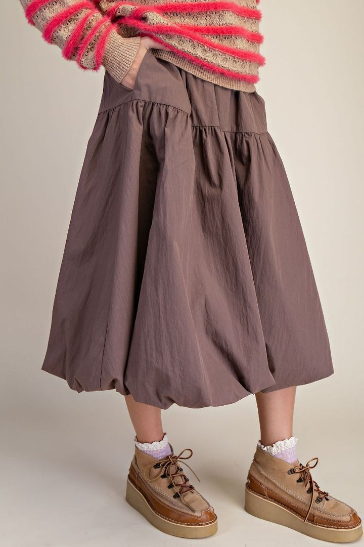 Balloon Hem Midi Skirt