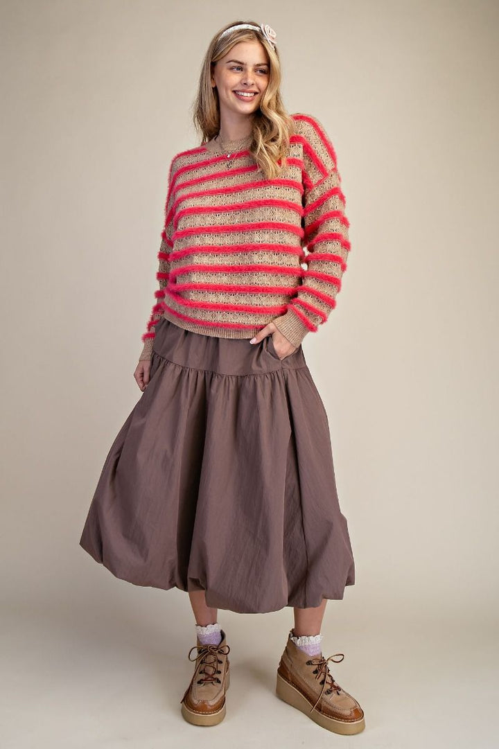 Balloon Hem Midi Skirt