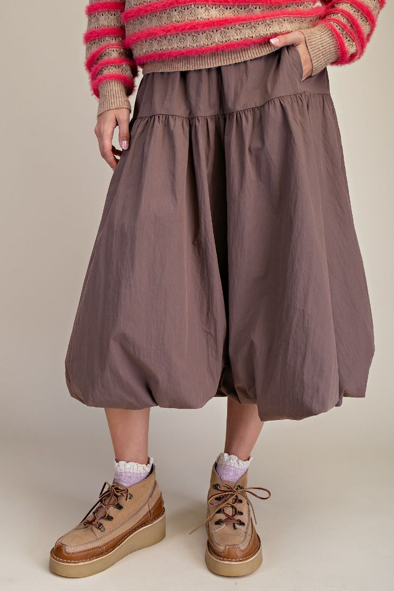 Balloon Hem Midi Skirt