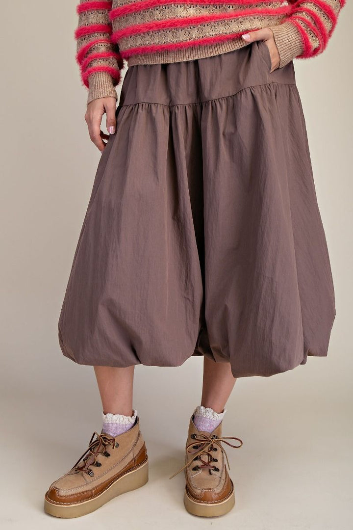 Balloon Hem Midi Skirt