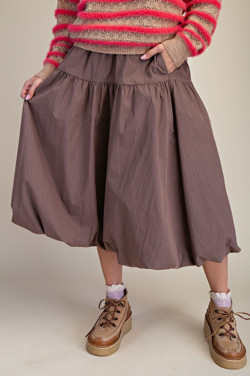 Balloon Hem Midi Skirt