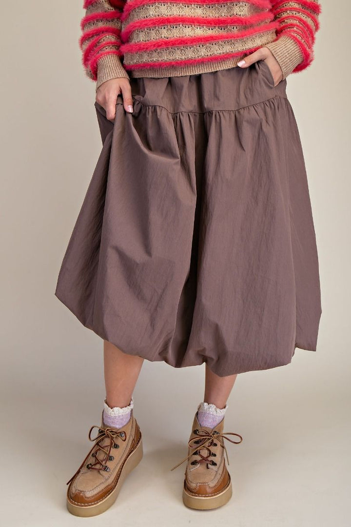 Balloon Hem Midi Skirt