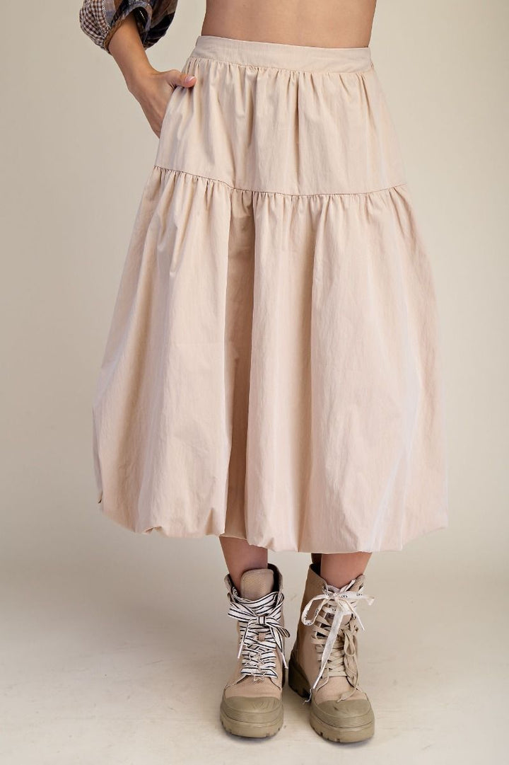Balloon Hem Midi Skirt
