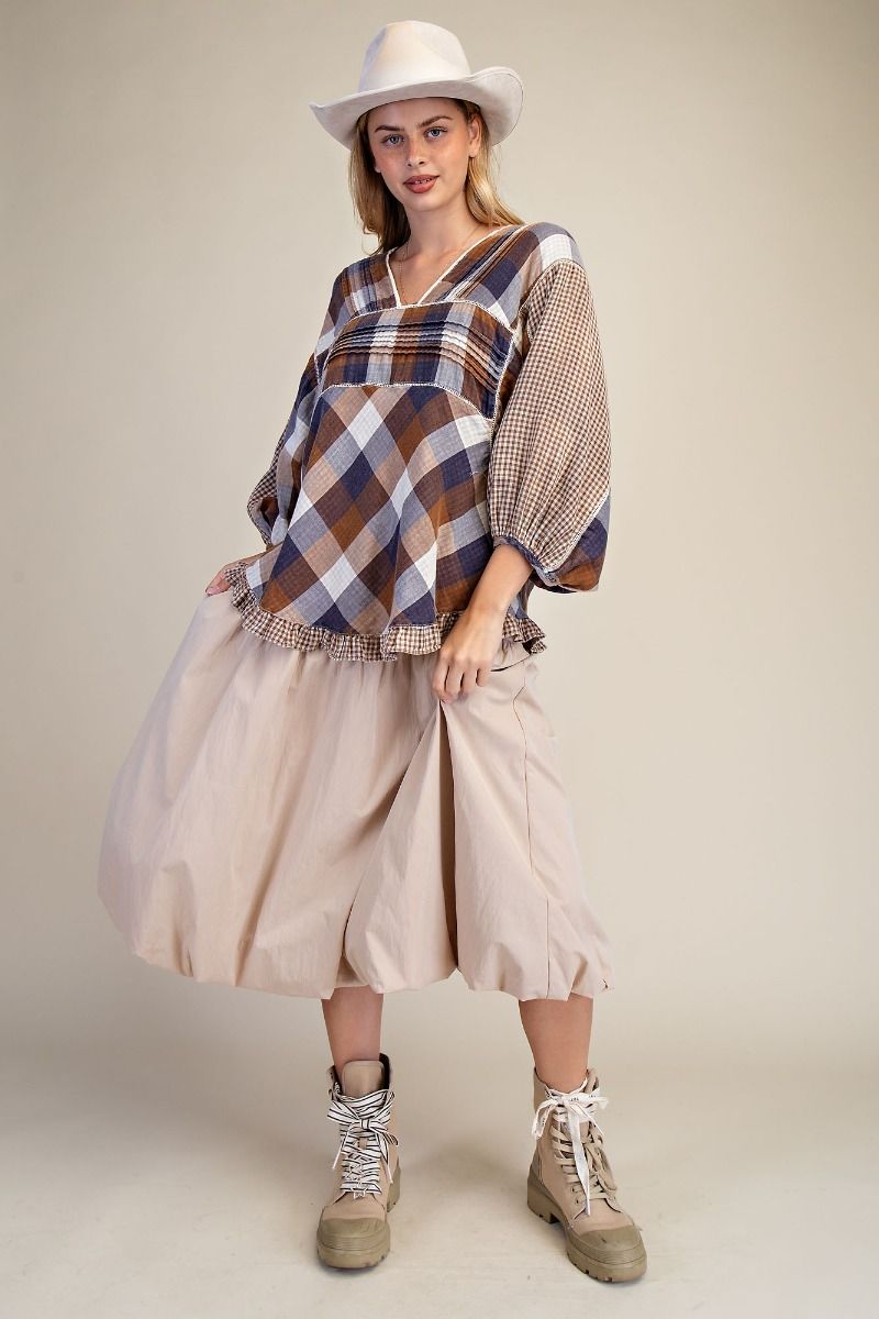 Balloon Hem Midi Skirt