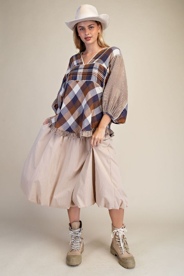 Balloon Hem Midi Skirt