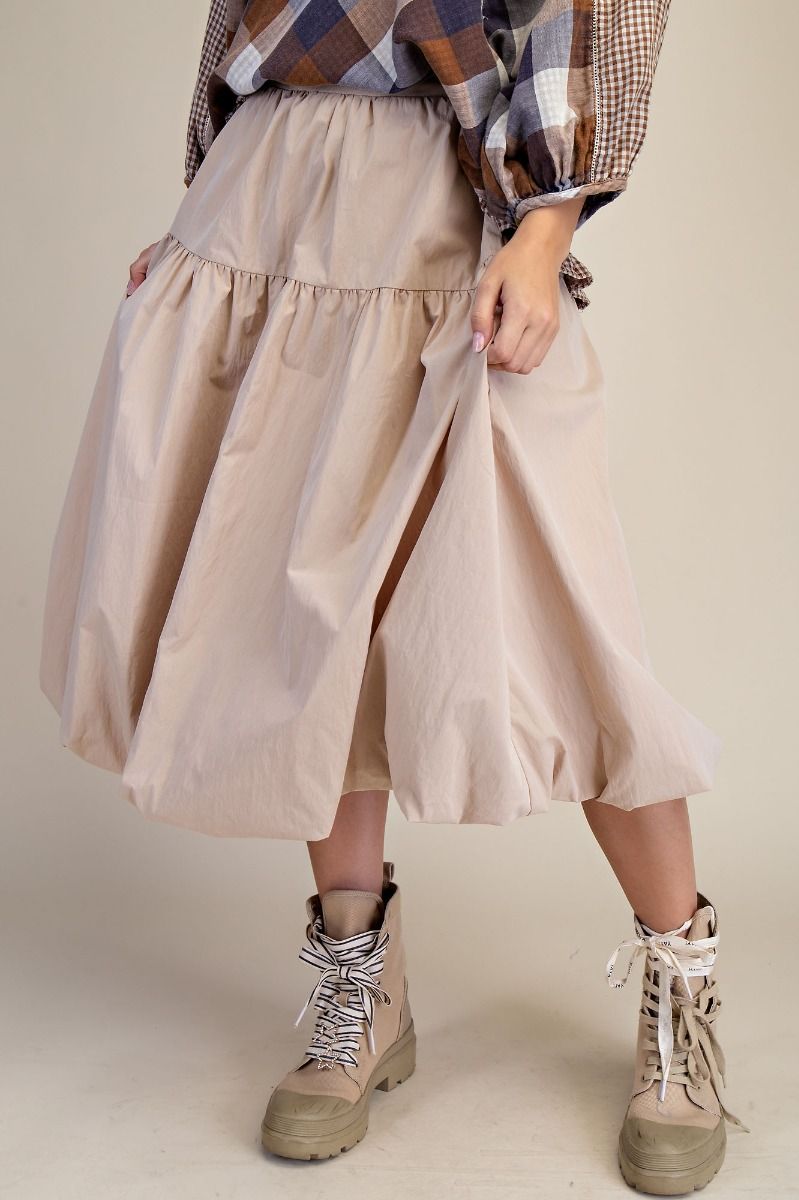 Balloon Hem Midi Skirt