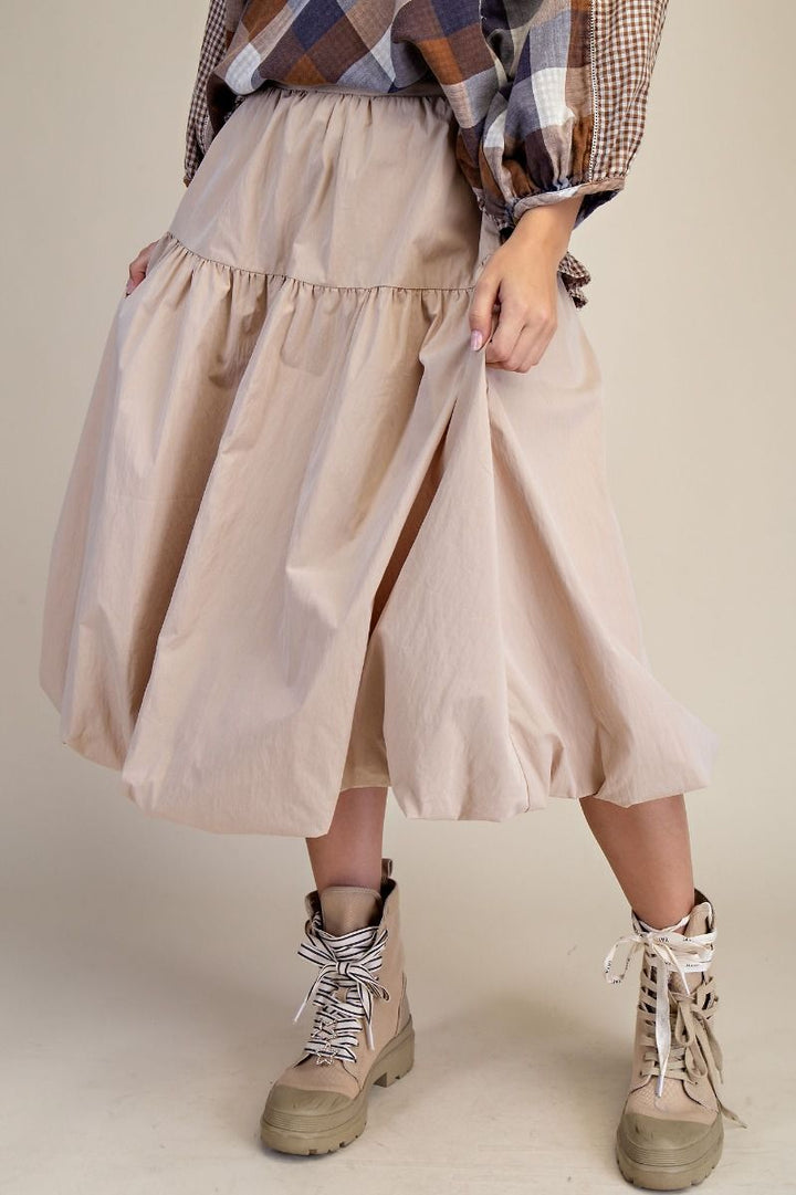Balloon Hem Midi Skirt