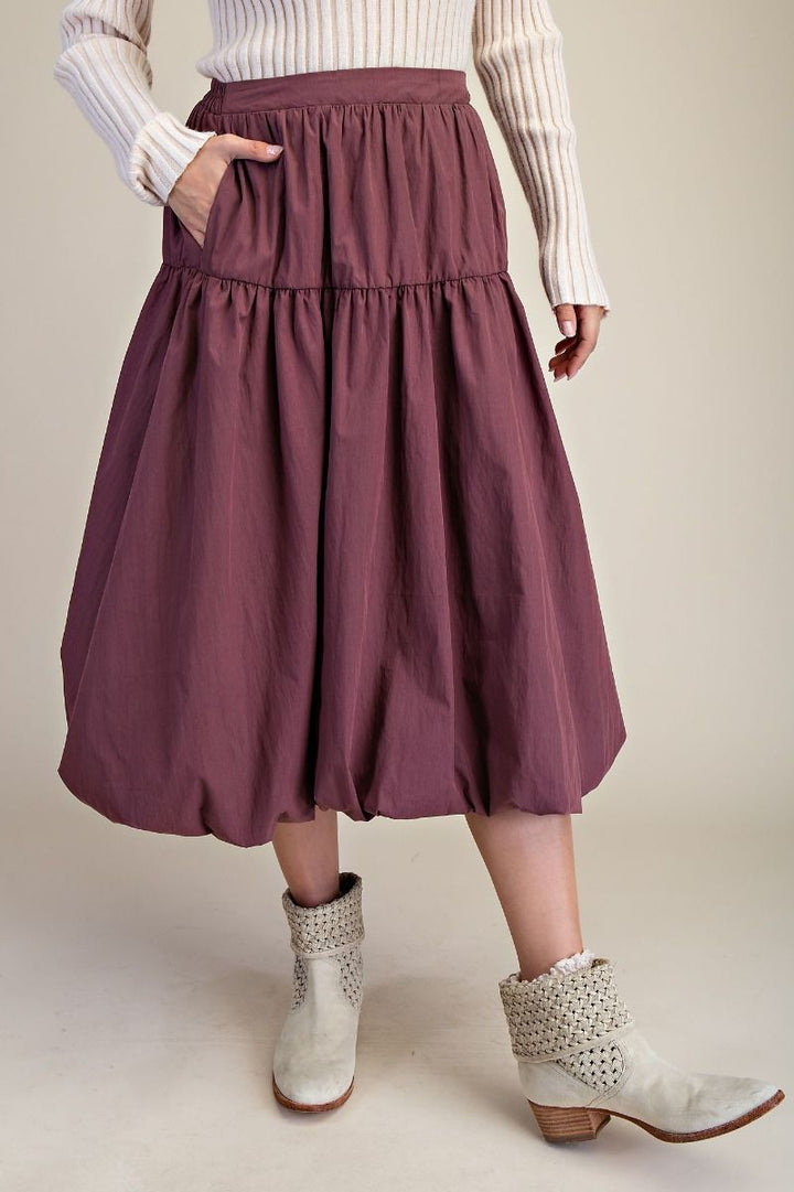 Balloon Hem Midi Skirt