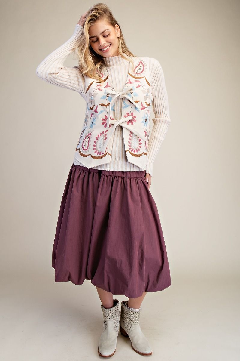 Balloon Hem Midi Skirt