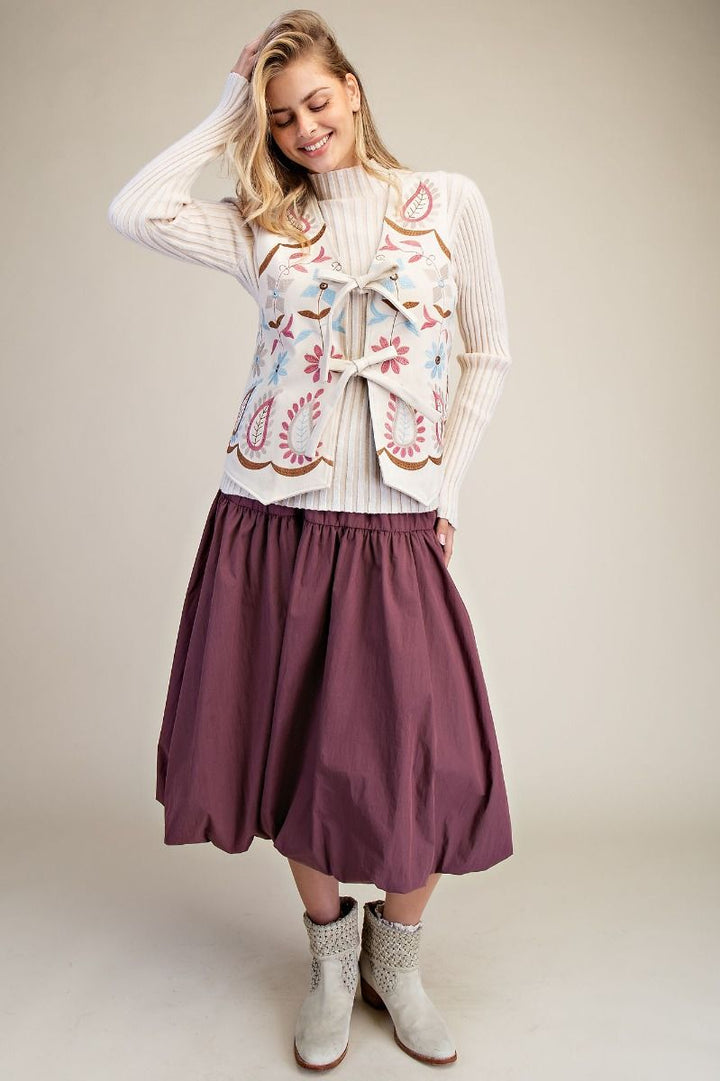 Balloon Hem Midi Skirt