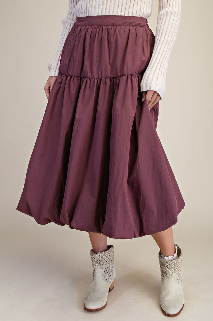 Balloon Hem Midi Skirt