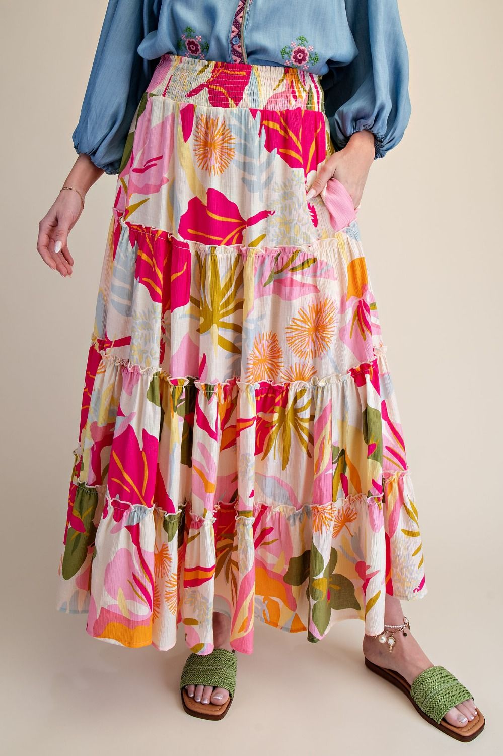 Pink Blossoms Tiered Skirt