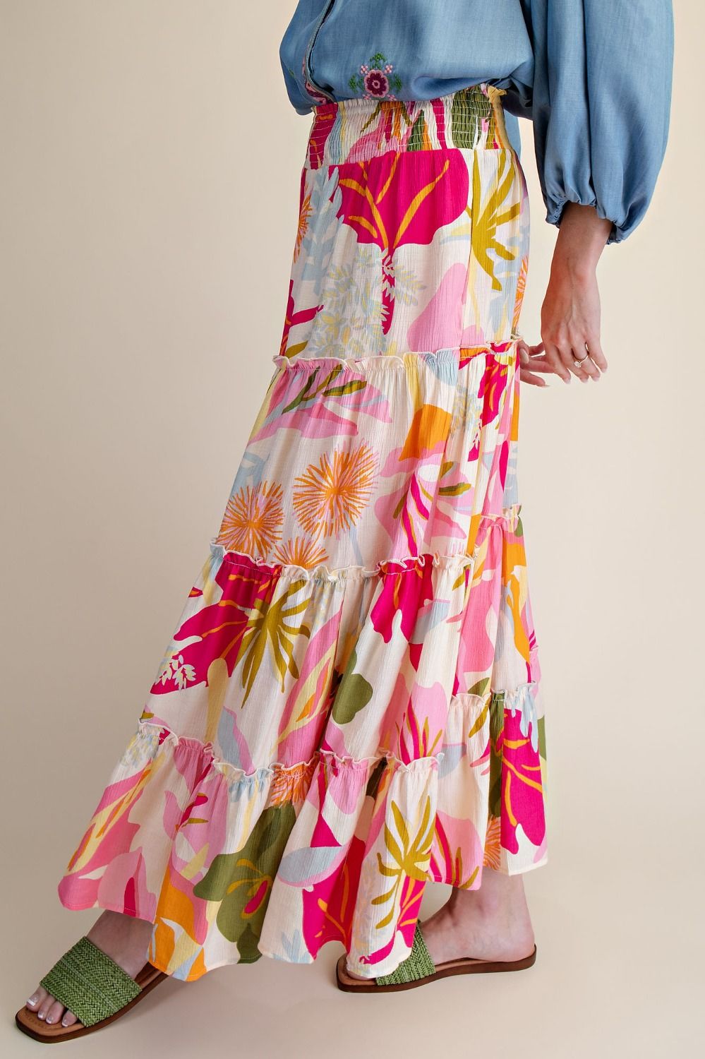 Pink Blossoms Tiered Skirt