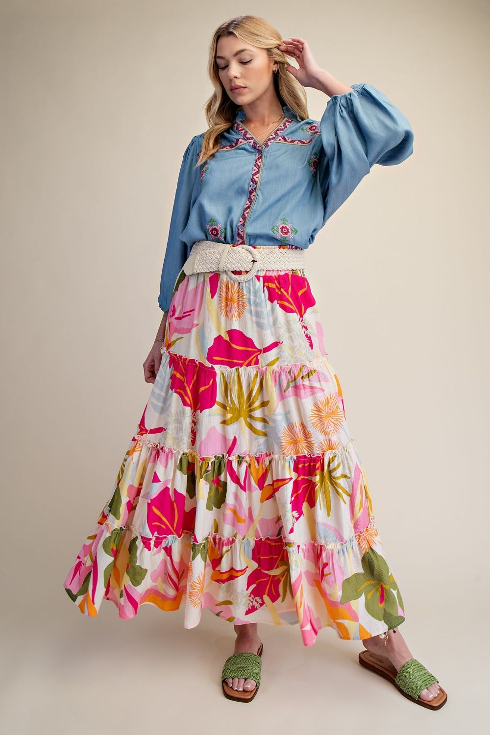 Pink Blossoms Tiered Skirt