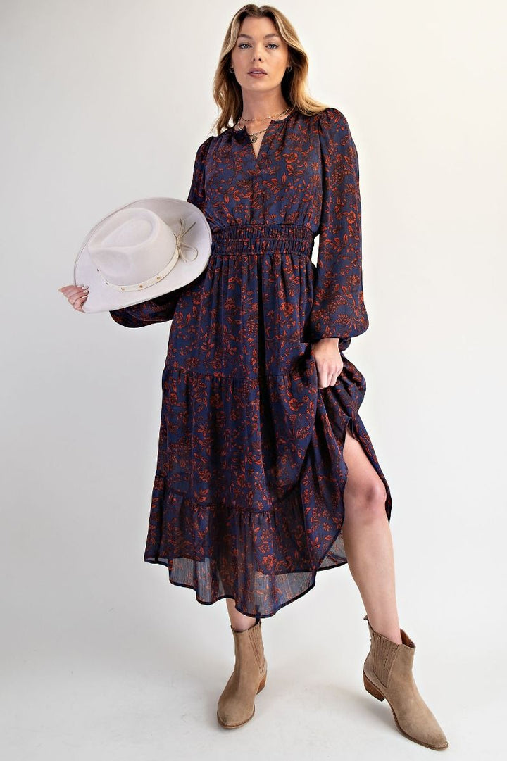Satin Tiered Midi Dress