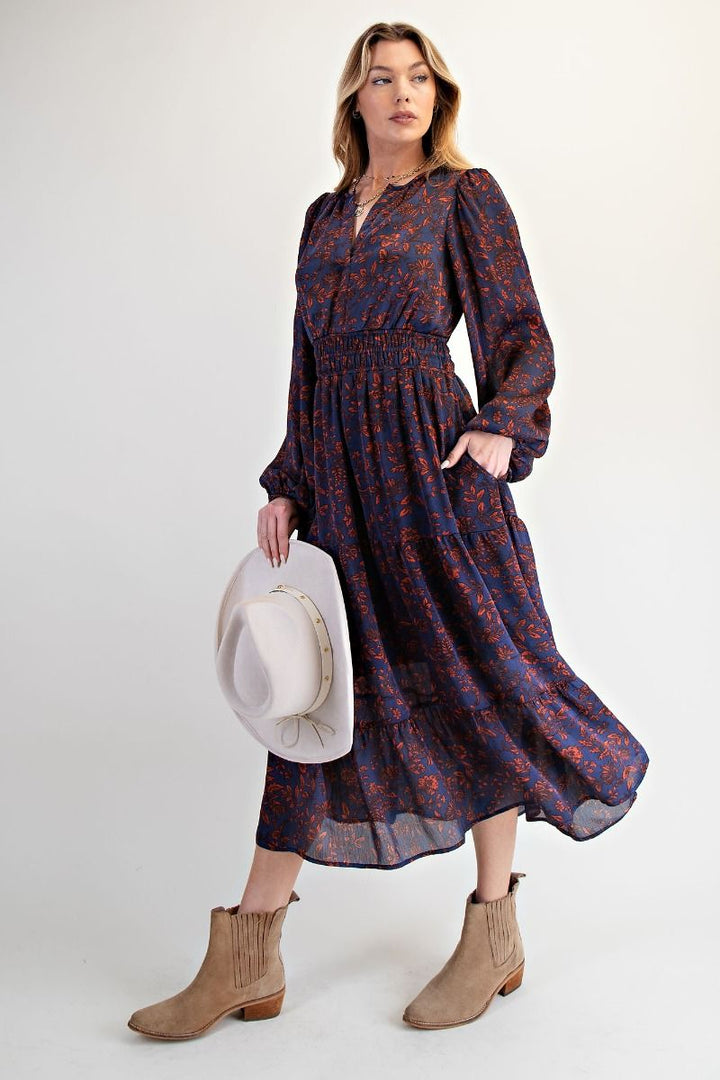 Satin Tiered Midi Dress