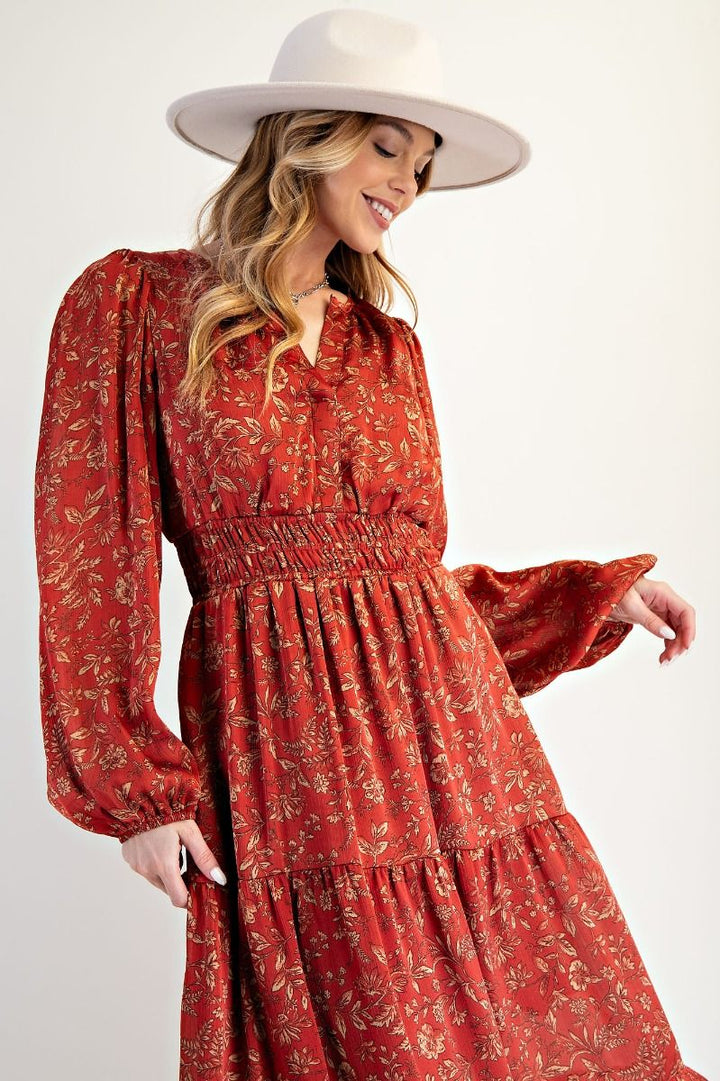Satin Tiered Midi Dress
