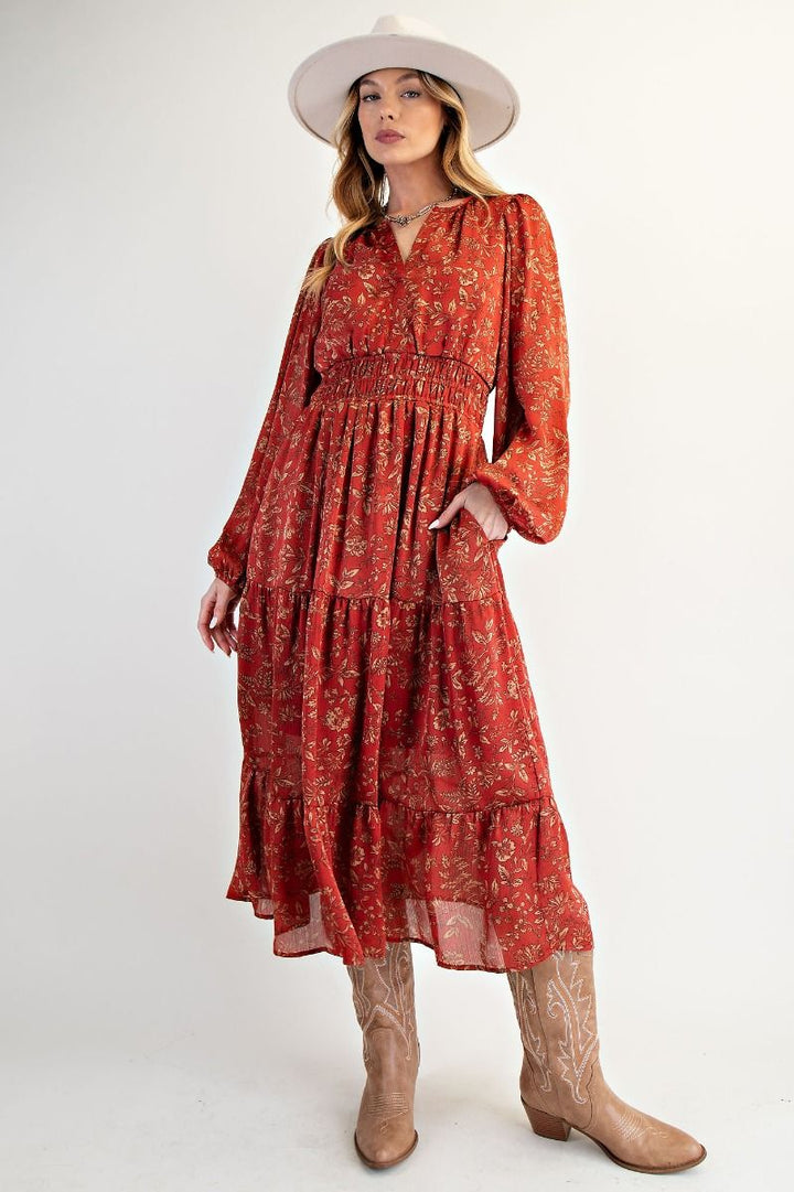 Satin Tiered Midi Dress