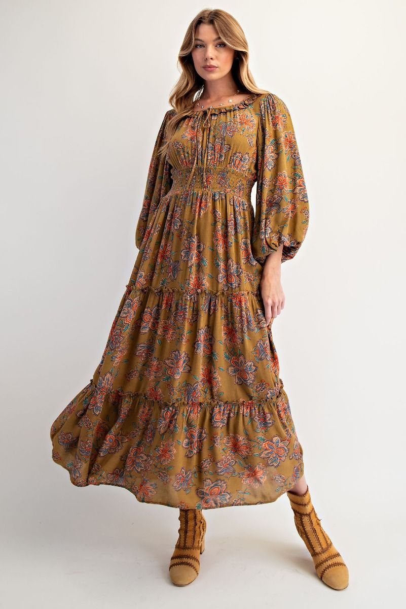 Tiered Floral Print Dress