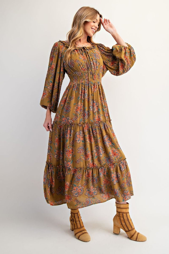 Tiered Floral Print Dress
