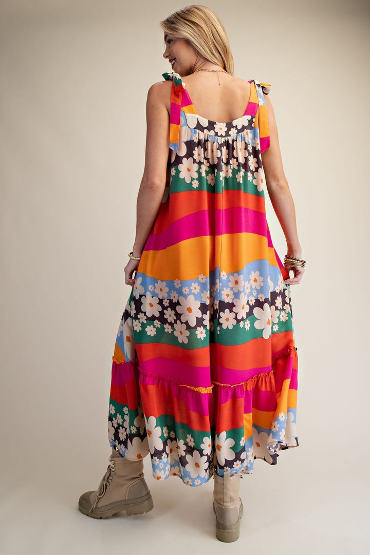 Bold Floral Stripe Maxi Dress