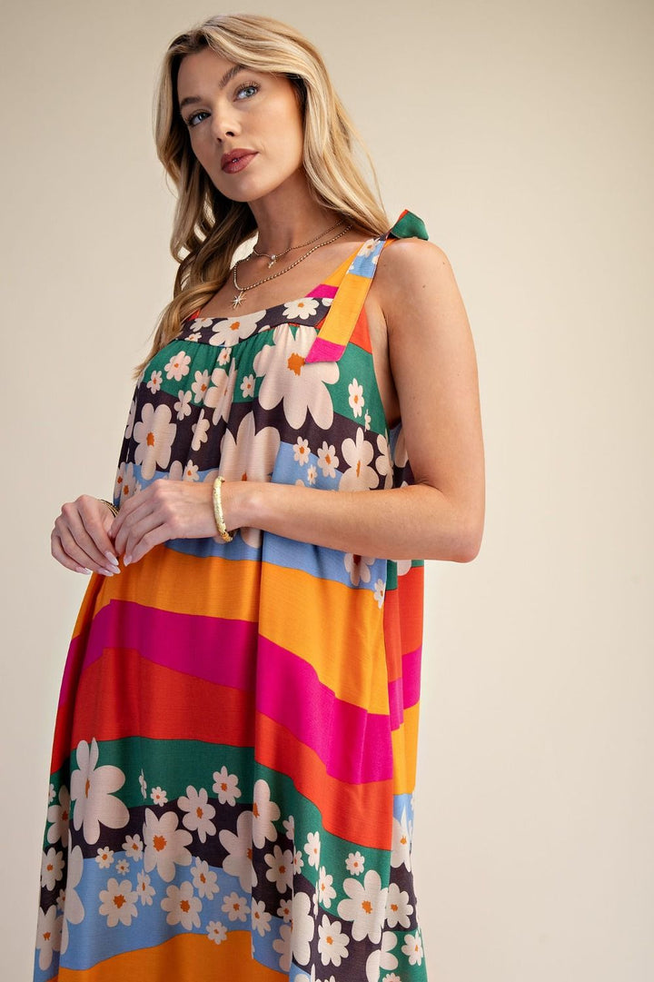Bold Floral Stripe Maxi Dress