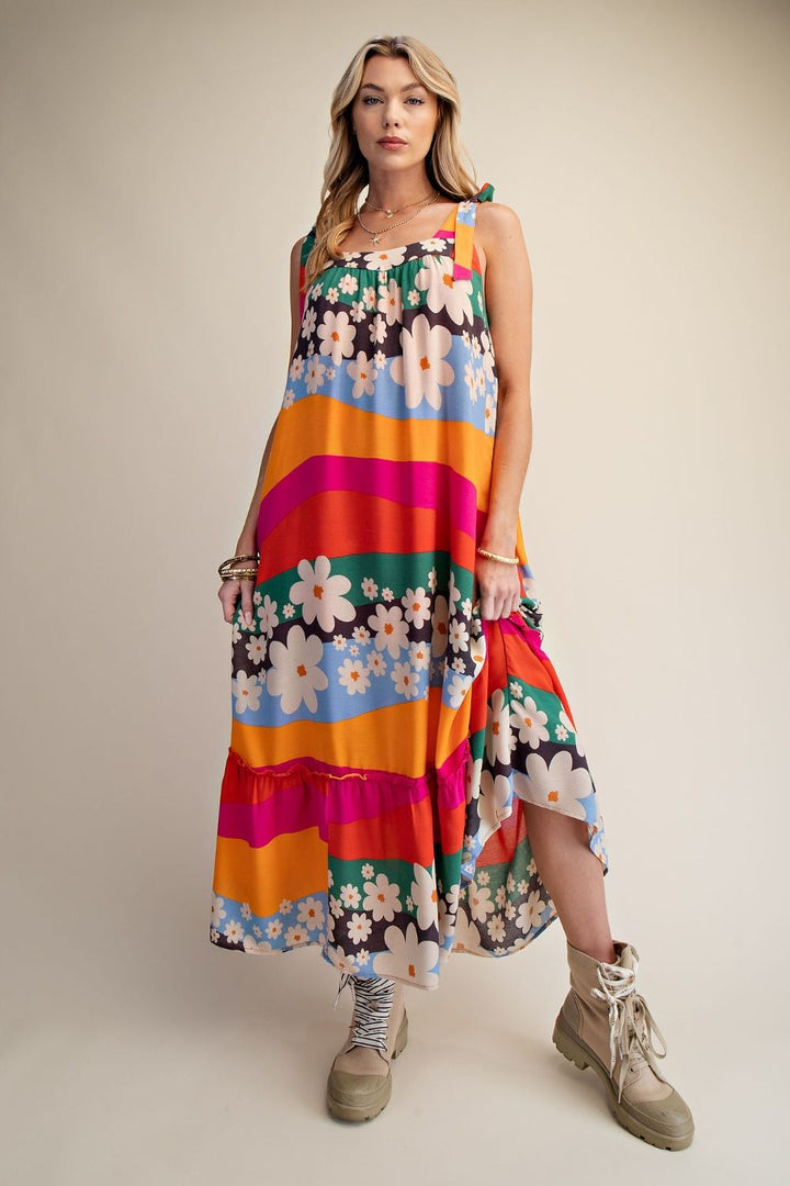 Bold Floral Stripe Maxi Dress